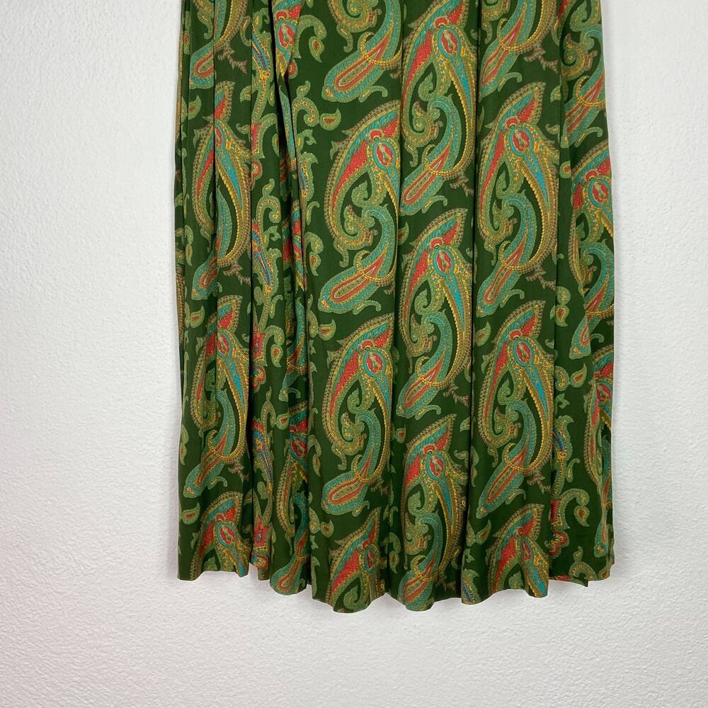 Vintage‎ Midi Skirt Liz Claiborne Sport Size 10 Petite Green Paisley Pleated - Picture 6 of 13
